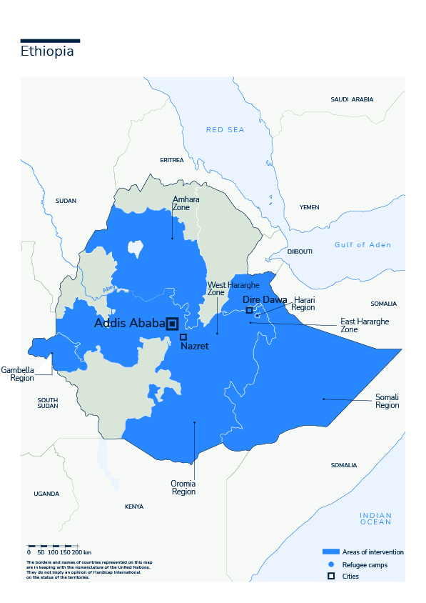 Kaart van HI-interventies in Ethiopië