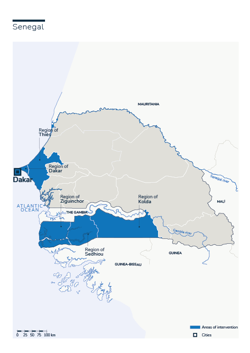Kaart van HI-interventies in Senegal