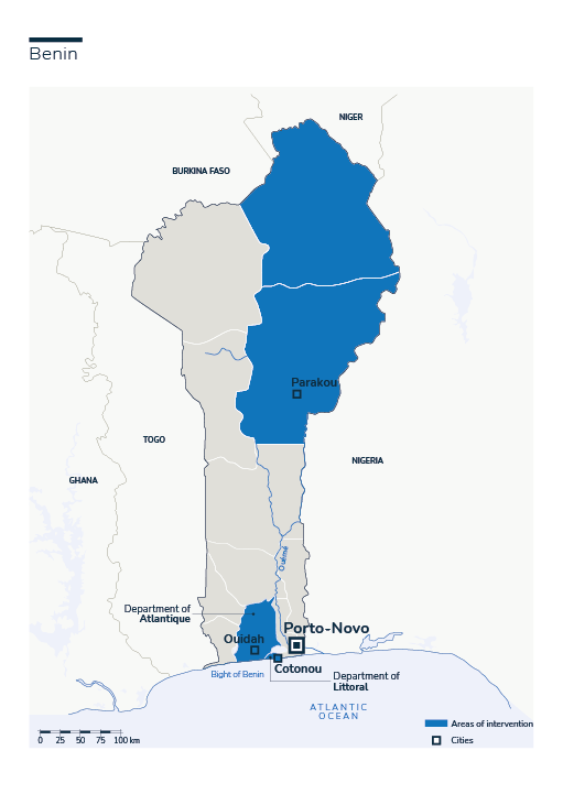 Kaart van HI-interventies in Benin