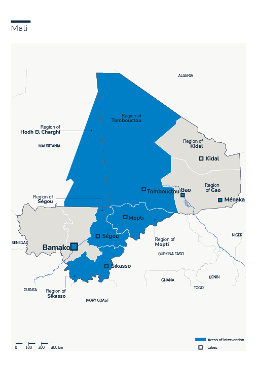Kaart van HI-interventies in Mali