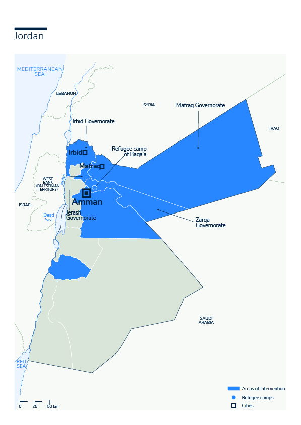 Kaart van HI-interventies in Jordanië