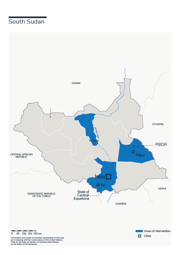 Kaart van HI-interventies in Zuid-Soedan