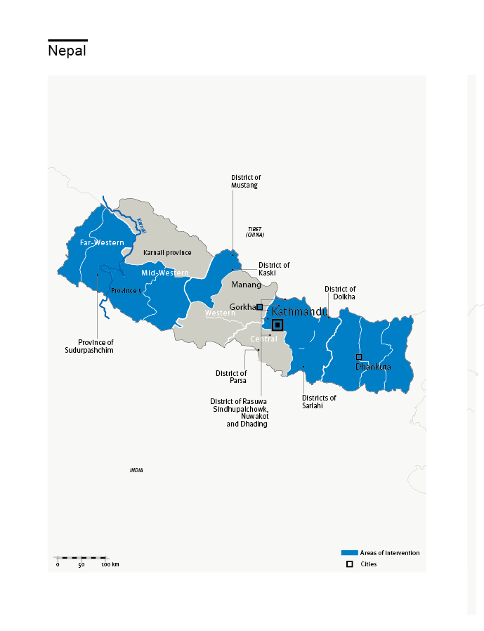 Kaart van HI-interventies in Nepal