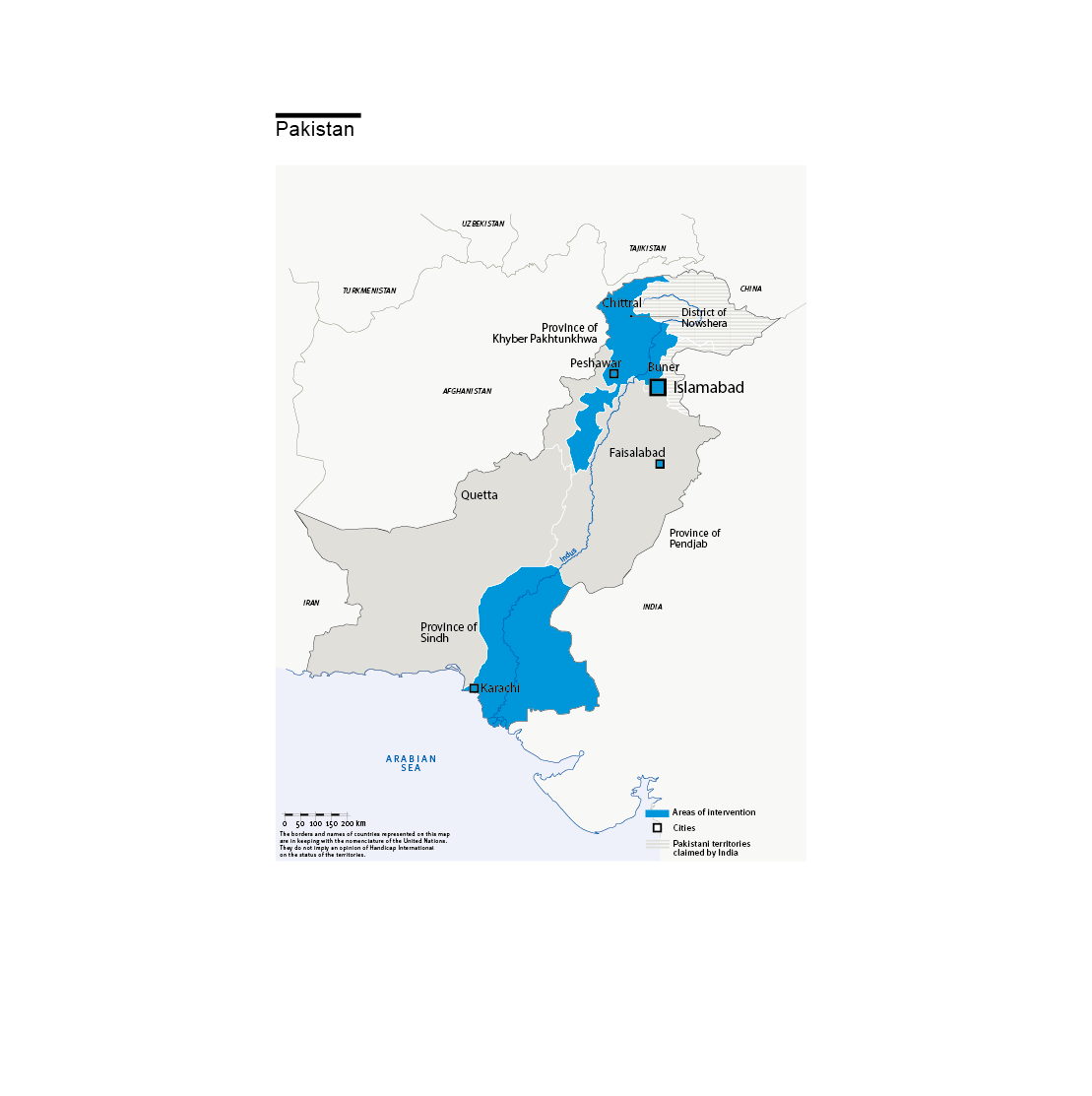 Kaart van HI-interventies in Pakistan