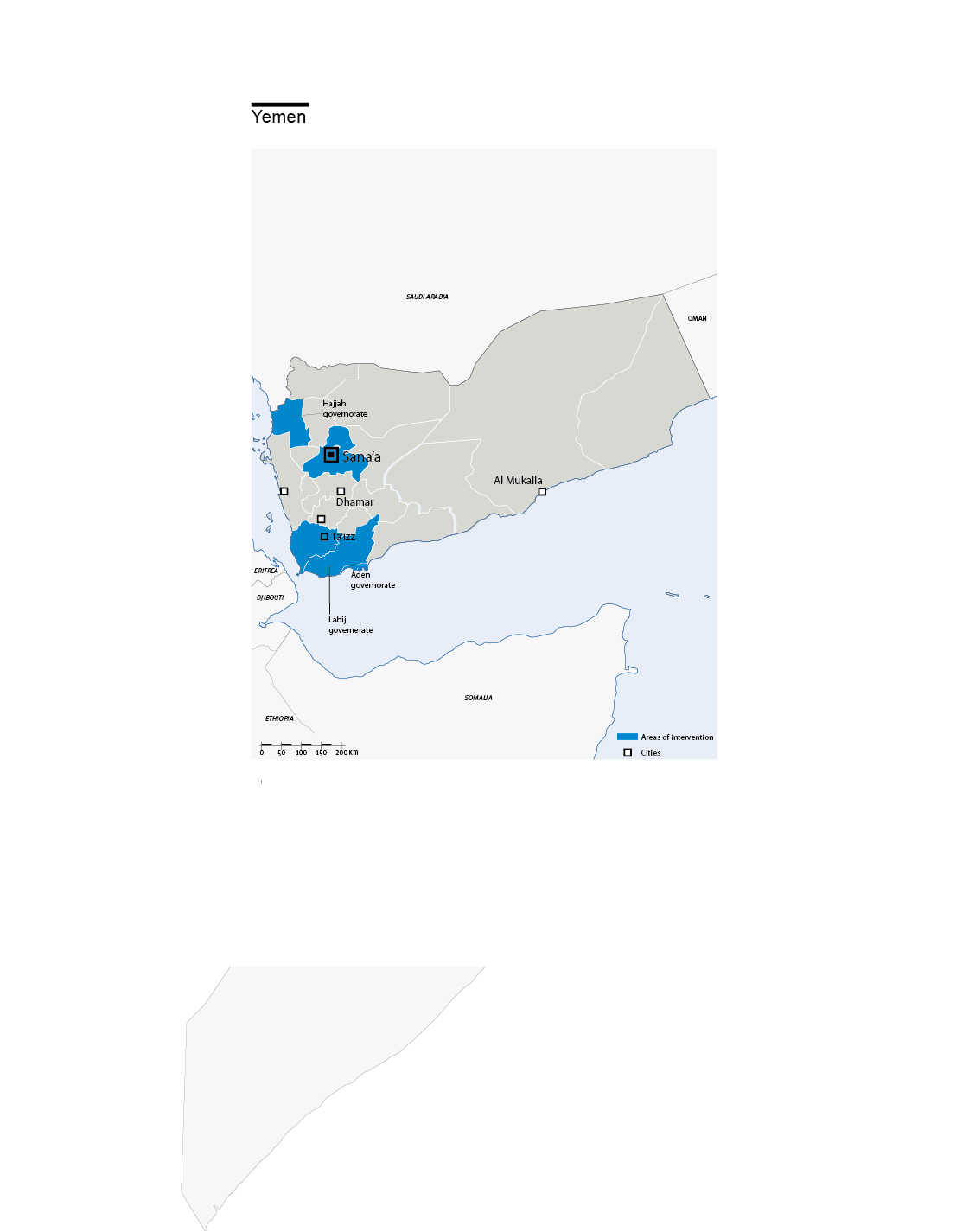 Kaart van HI-interventies in Jemen