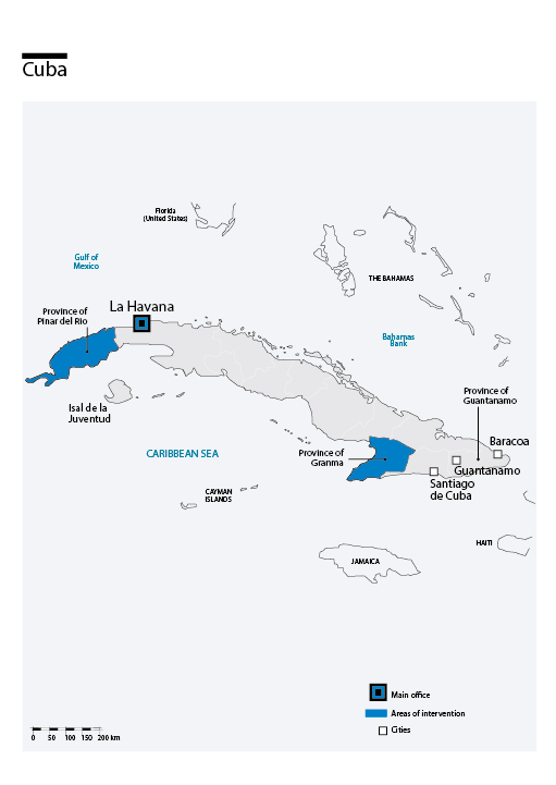 Kaart van HI-interventies in Cuba