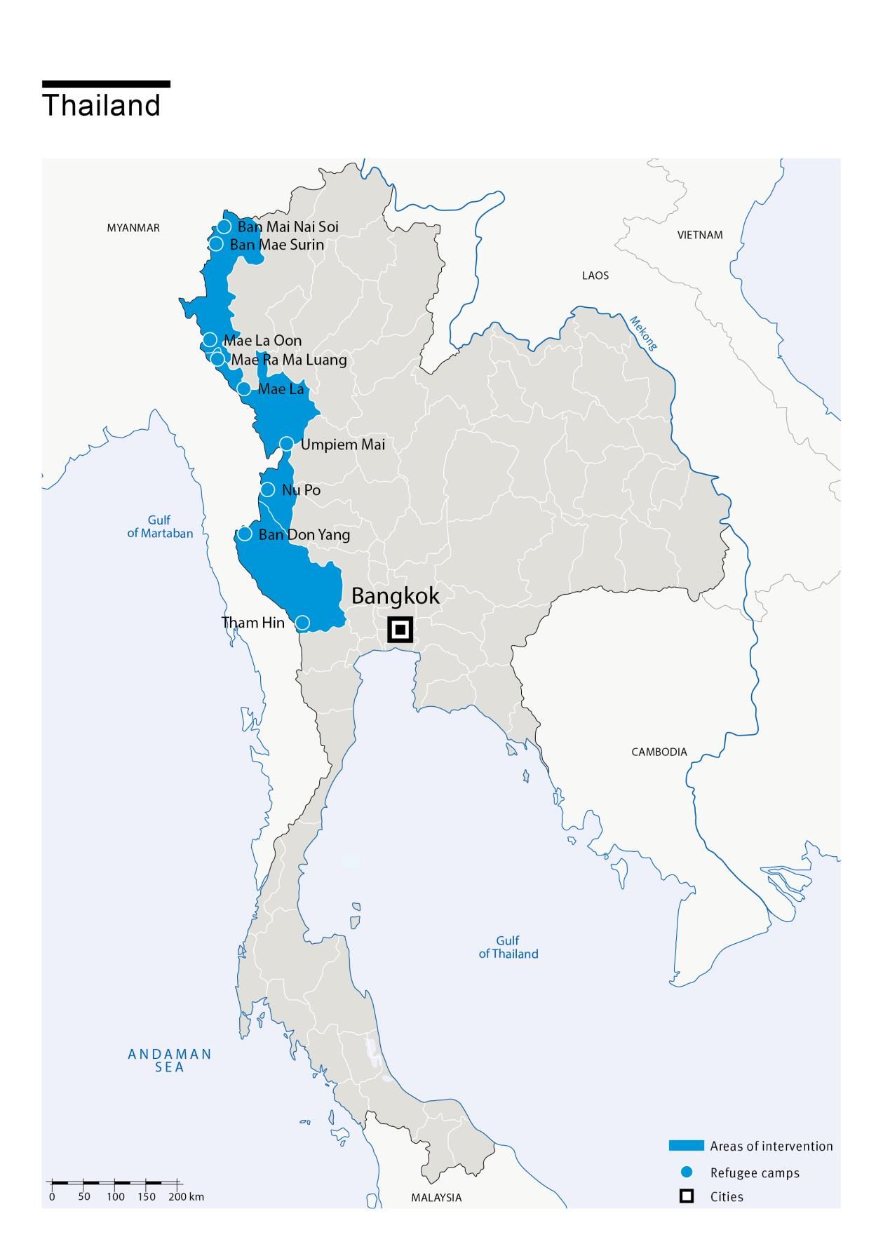 Kaart van HI-interventies in Thailland