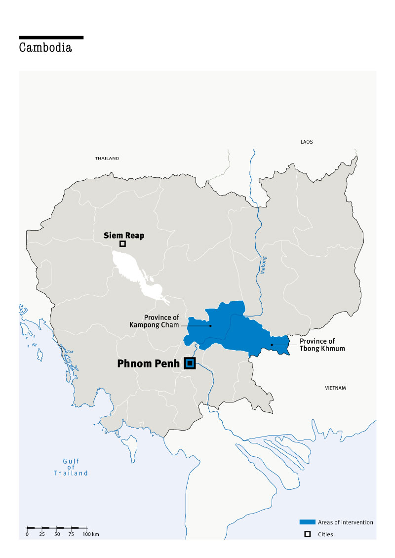 Kaart van HI-interventies in Cambodja