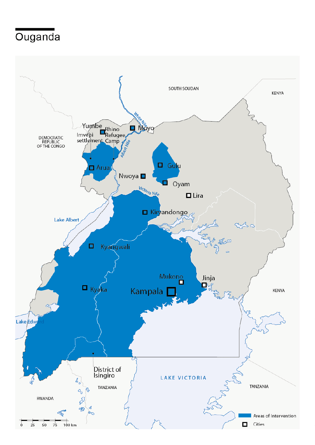 Kaart van HI-interventies in Oeganda