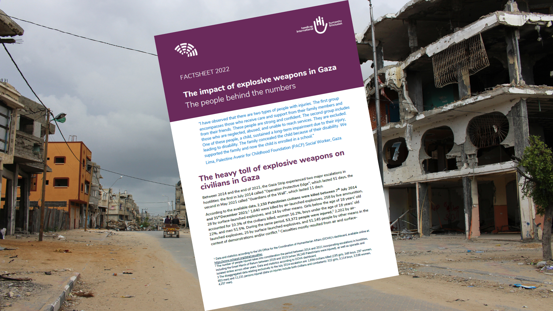 'De impact van explosieve wapens in Gaza - De mensen achter de cijfers'. Factsheet gepubliceerd in februari 2023.