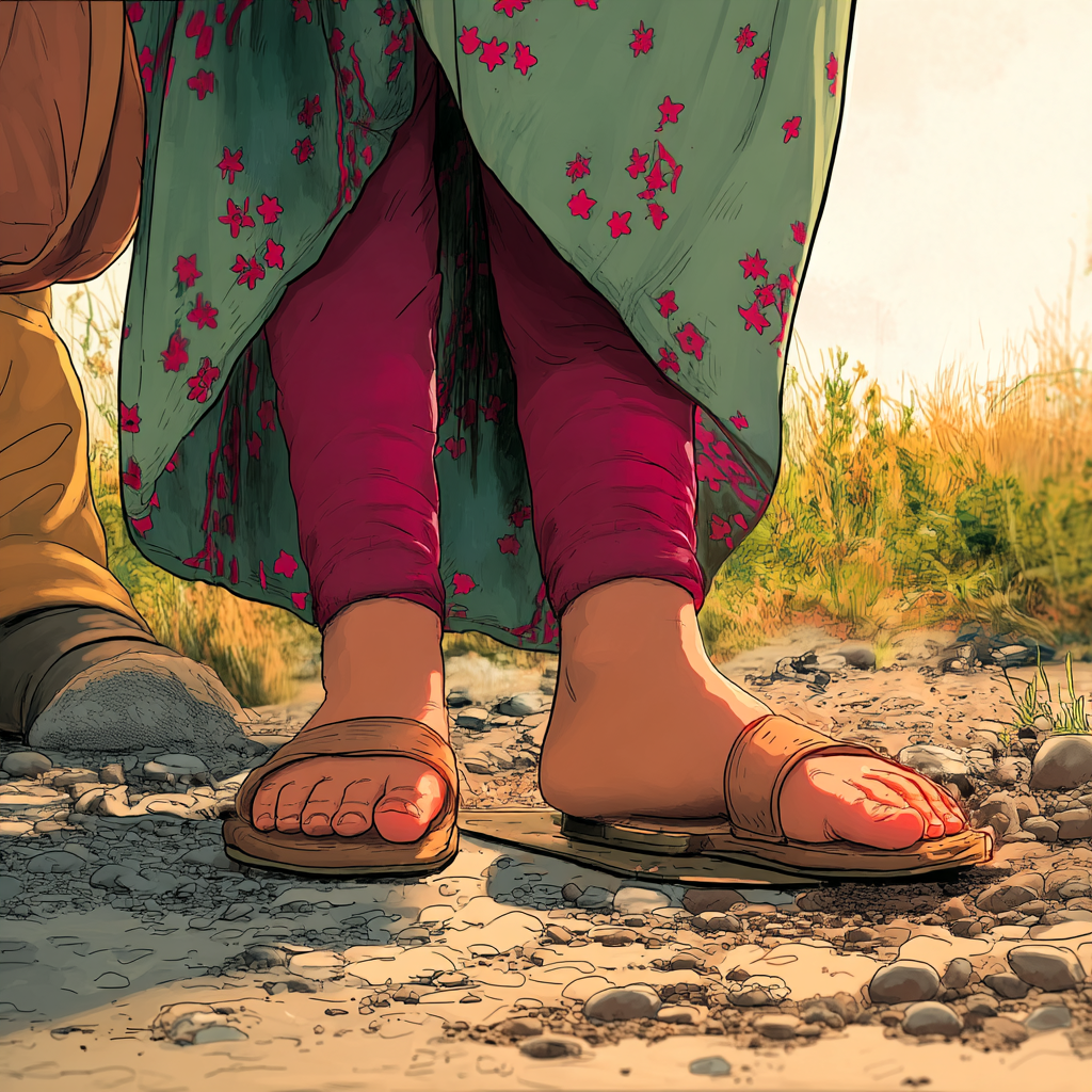 Le pied d'Aïda se soulève légèrement, révélant la plaque stabilisatrice posée sur la mine.