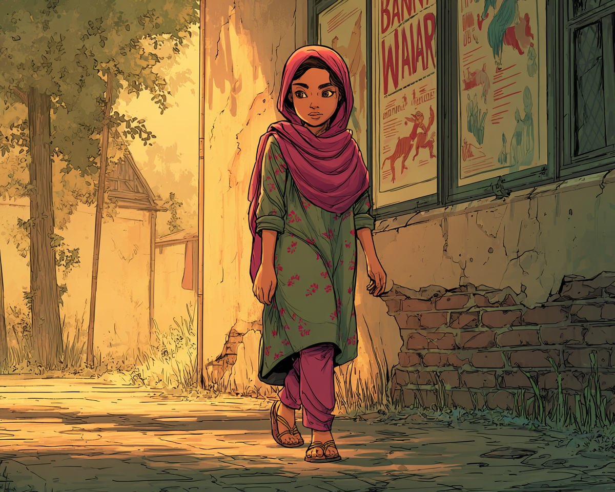 Aïda loopt peinzend over straat.