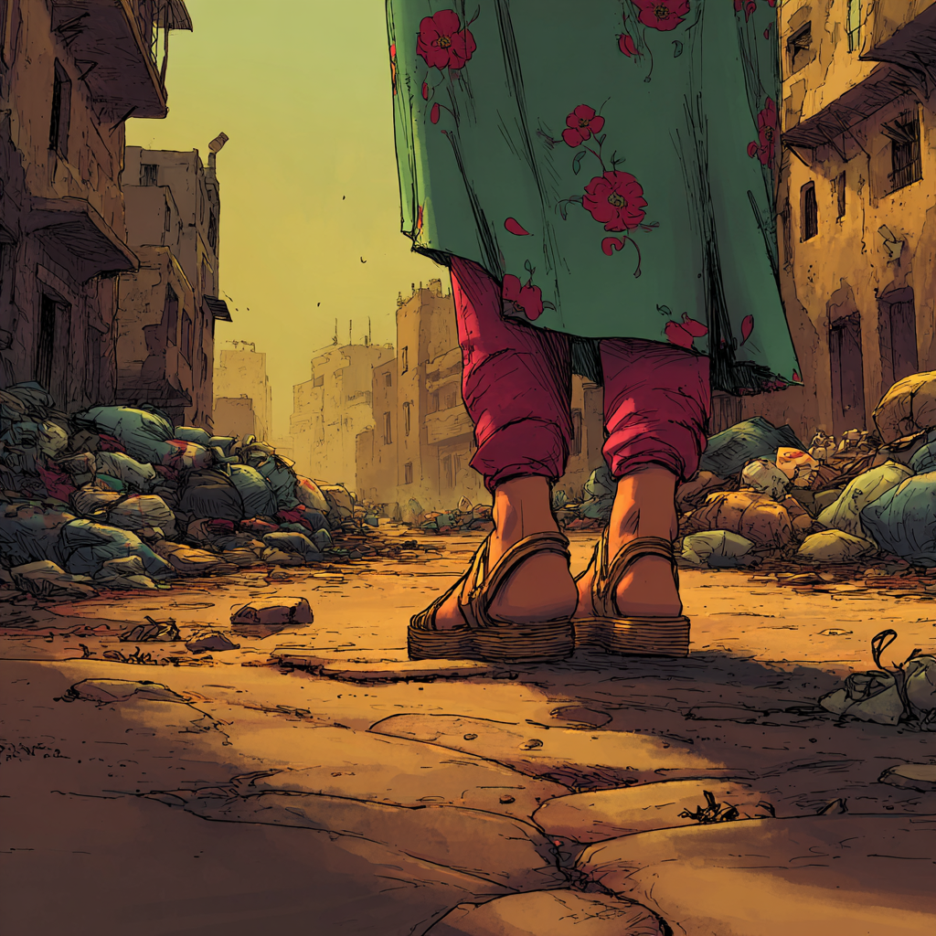 Les jambes d'Aïda, vue de dos, avant qu'elle choisisse son chemin.