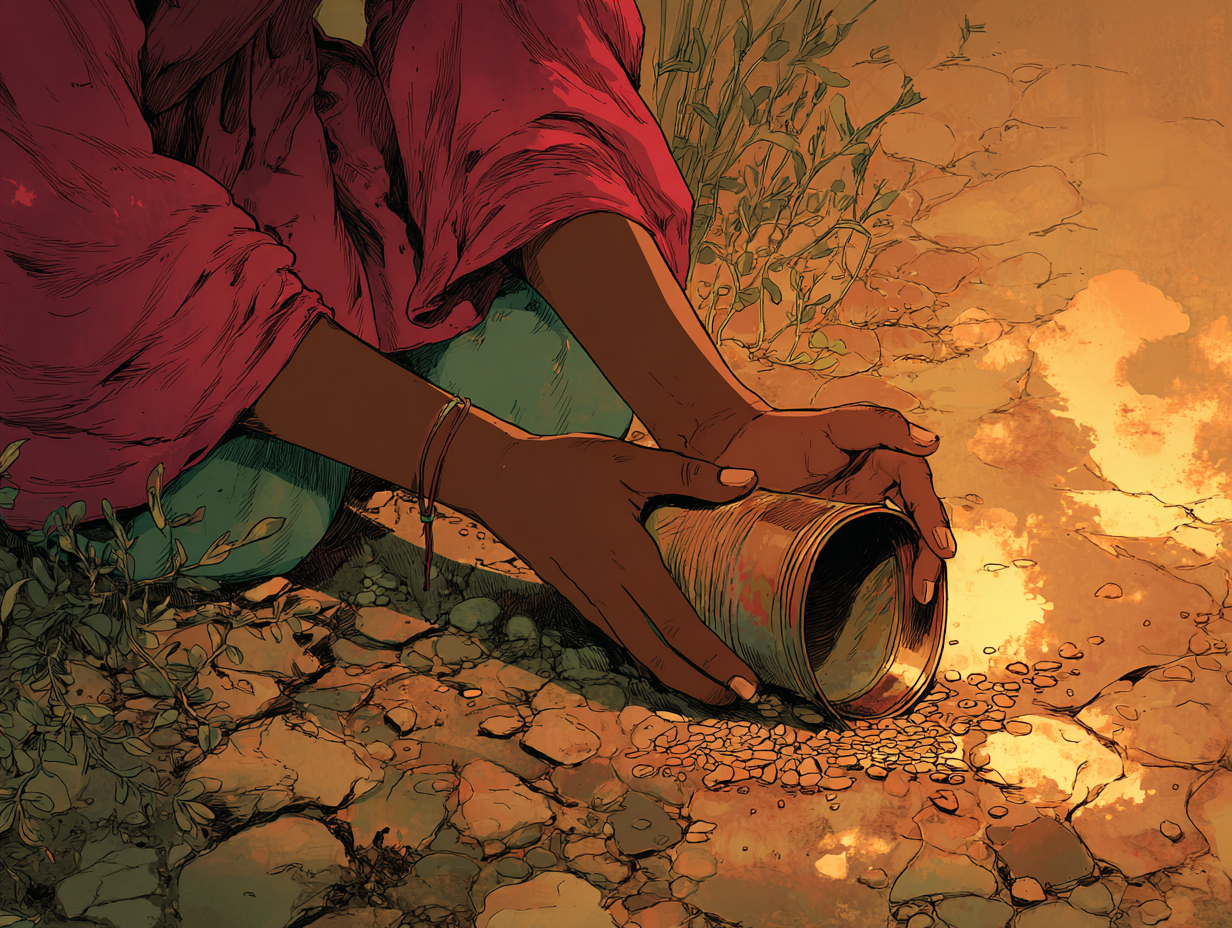 Aïda pakt het blikje vast.