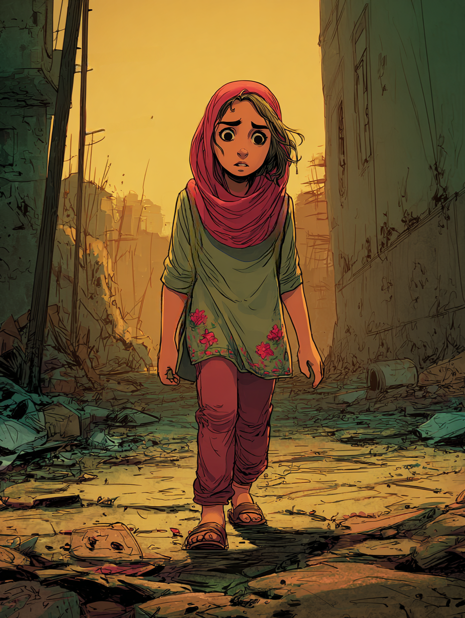 Aïda s'avance dans la rue, l'air inquiet.