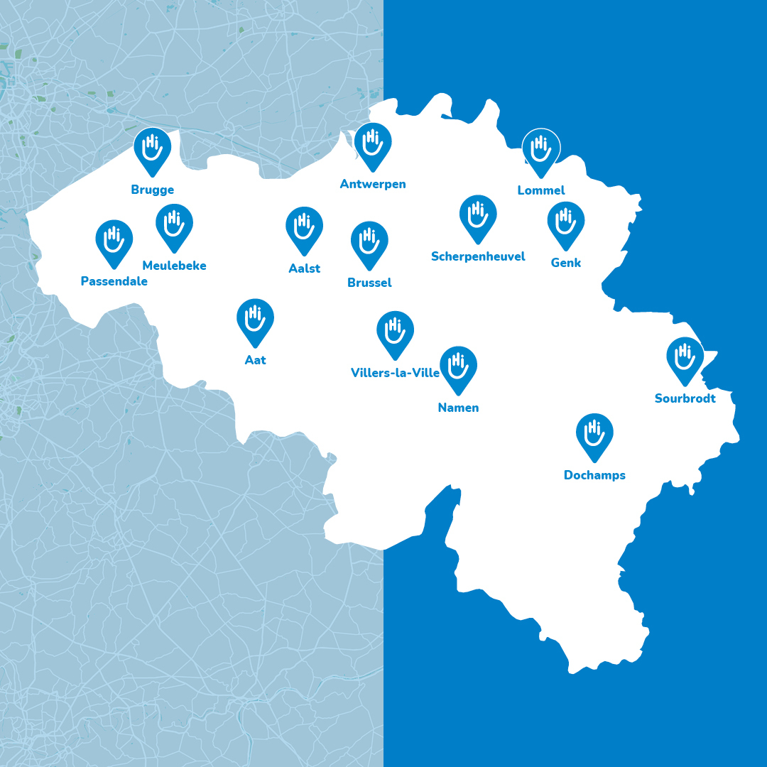 Kaart van België met de 14 wandelingen
