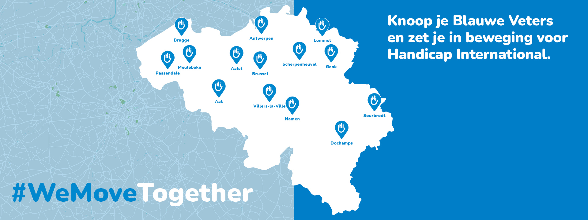 Kaart van België met de 14 wandelingen Kaart van België met de 14 wandelingen