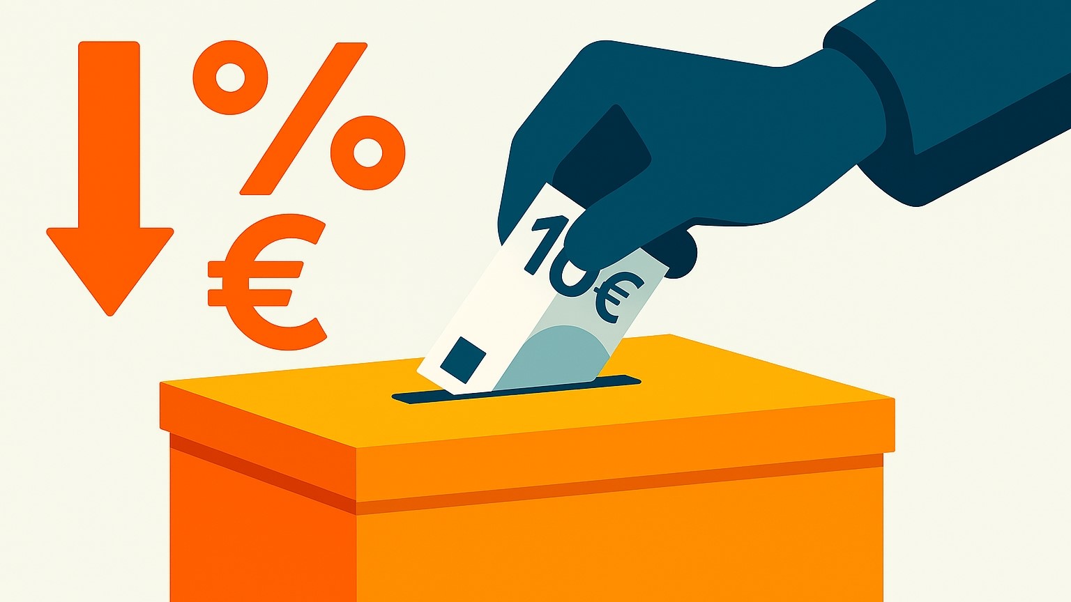 Een afbeelding van een donatie in een vakje met een procentteken en een pijl naar beneden.