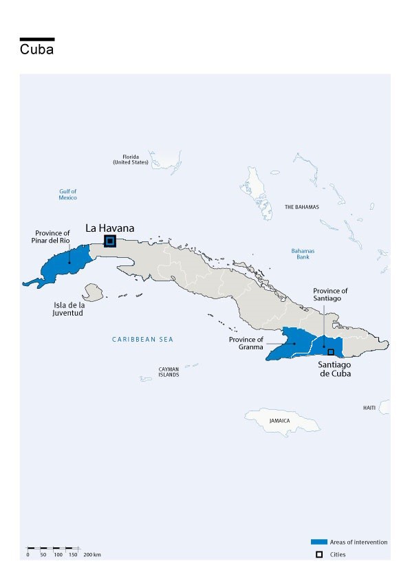 Kaart van HI-interventies in Cuba