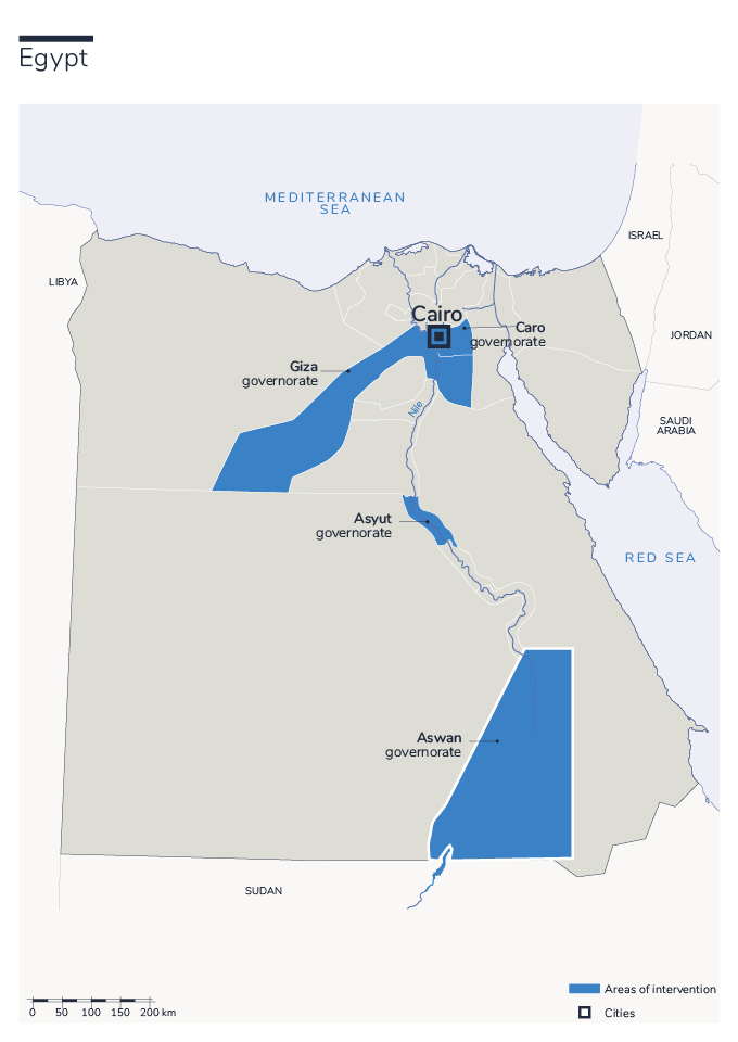 Kaart met HI-interventies in Egypte
