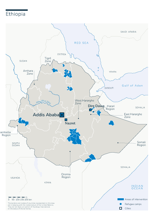 Kaart van HI-interventies in Ethiopië