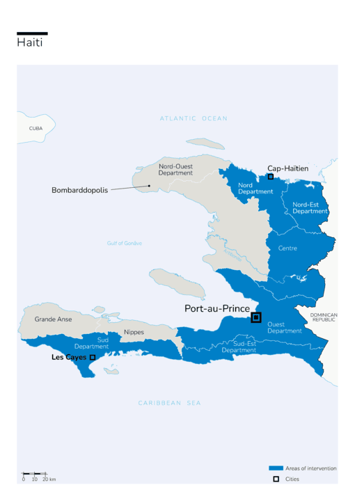 Kaart van Handicap International-interventies in Haïti