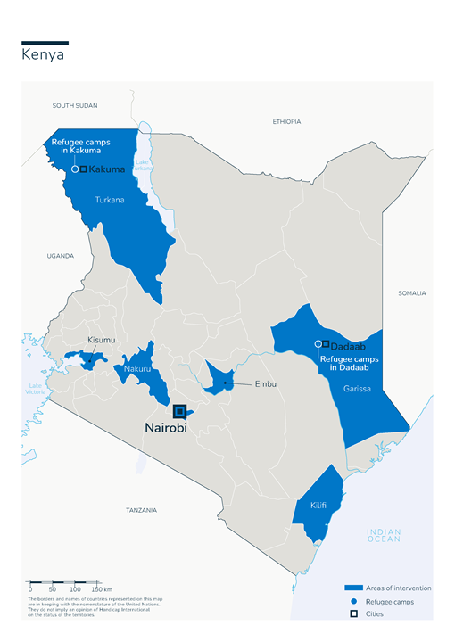 Kaart van Handicap International-interventies in Kenia