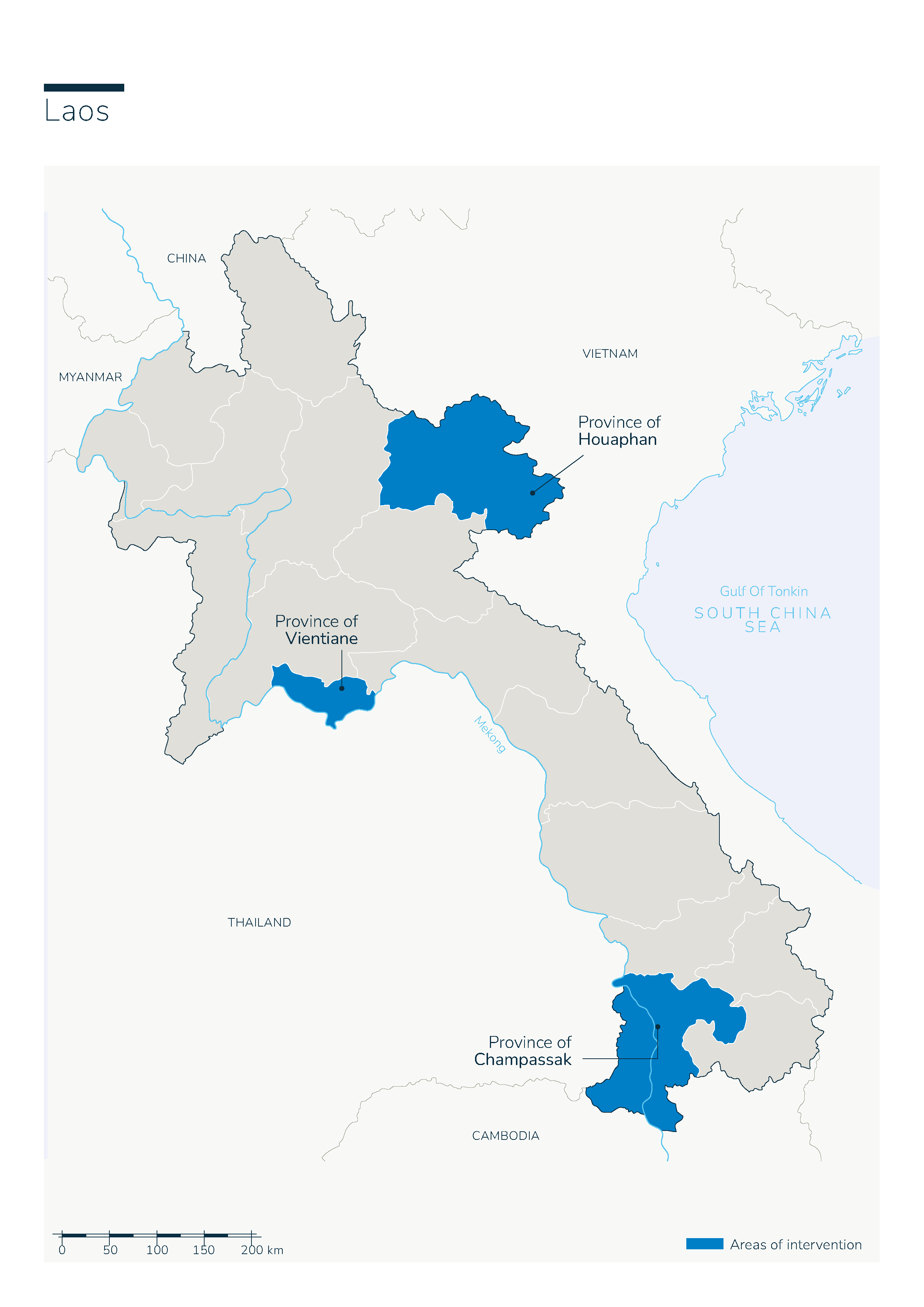 Kaart van Handicap International-interventies in Laos