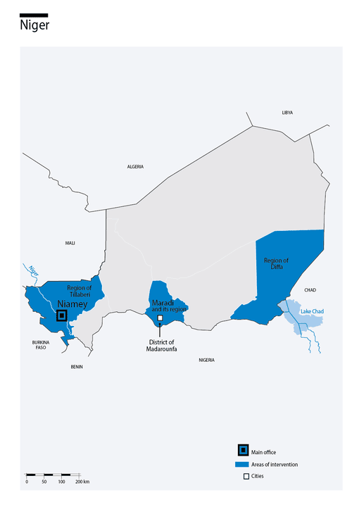 Kaart van Handicap International-interventies in Niger