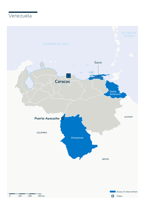 Kaart van Handicap International-interventies in Venezuela