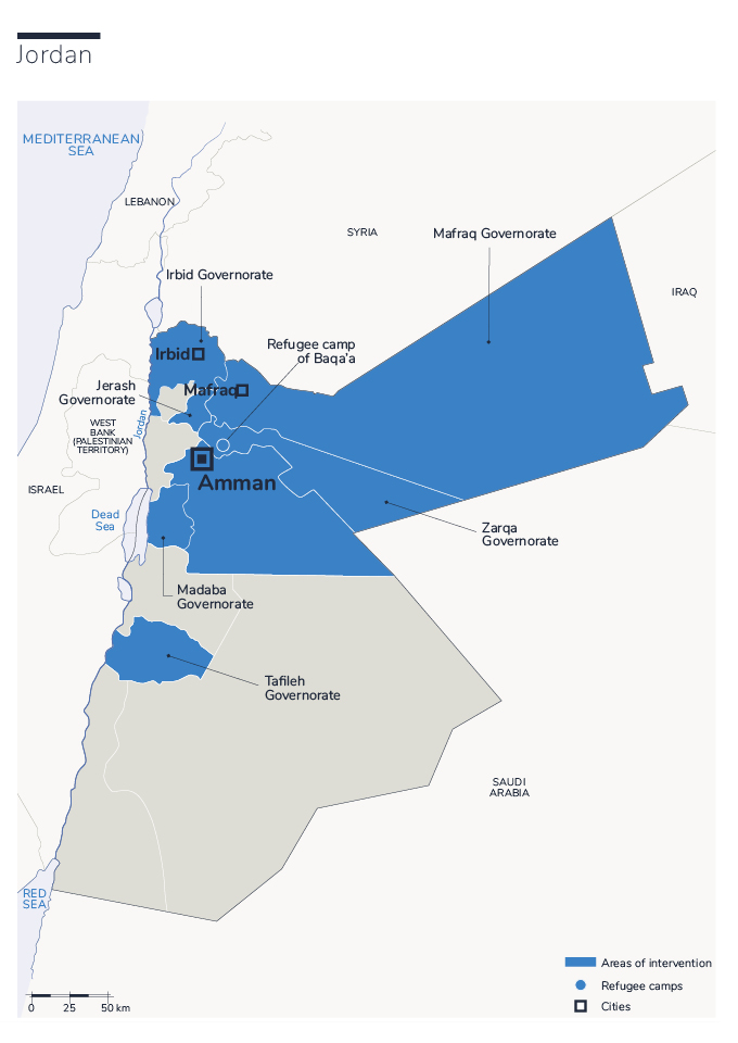 Kaart van HI-interventies in Jordanië