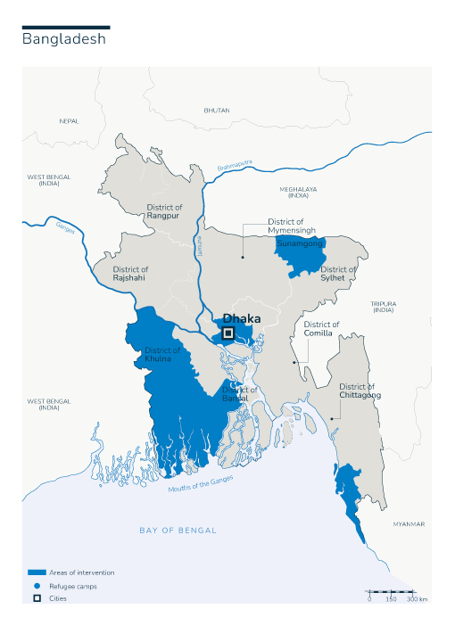 Kaart van HI-interventies in Bangladesh