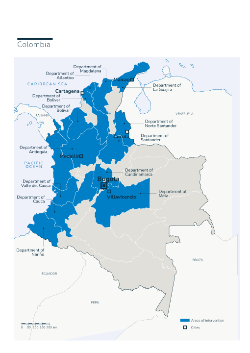 Kaart van HI-interventies in Colombia
