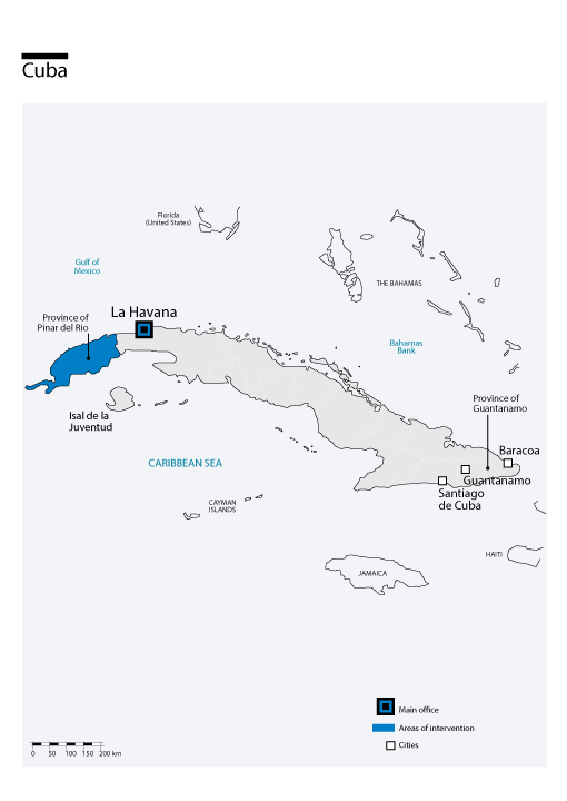 Kaart van HI-interventies in Cuba