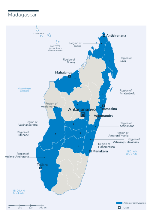 Kaart met HI-interventies in Madagaskar