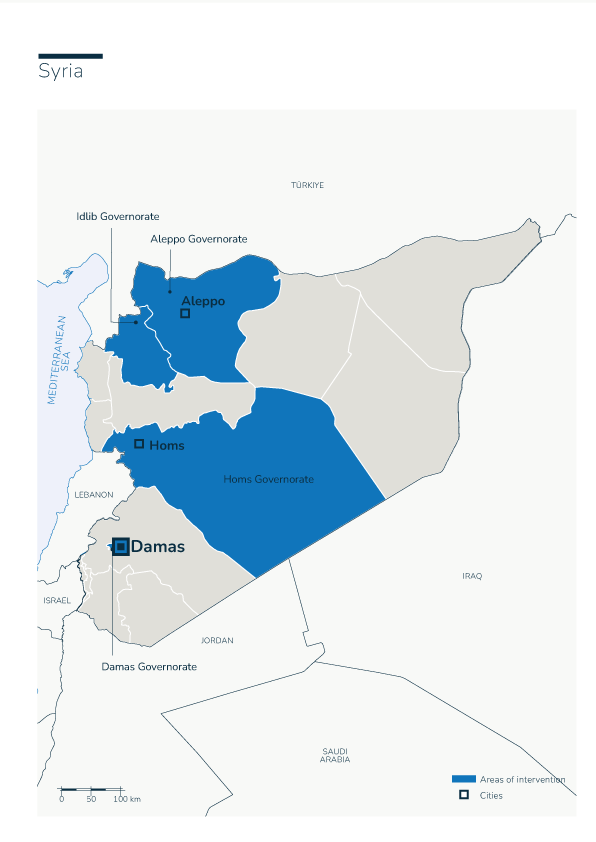 Kaart met HI-interventies in Syrië