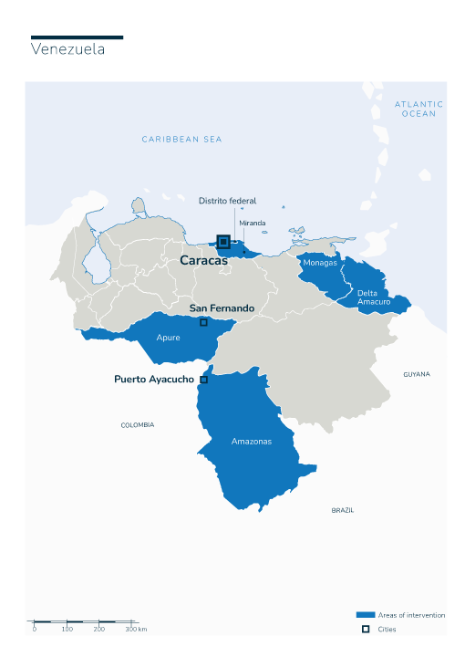 Kaart van HI-interventies in Venezuela