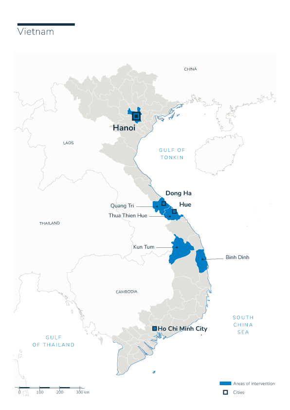 Kaart van HI-interventies in Vietnam