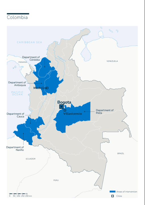 Carte des interventions de Handicap International en Colombie