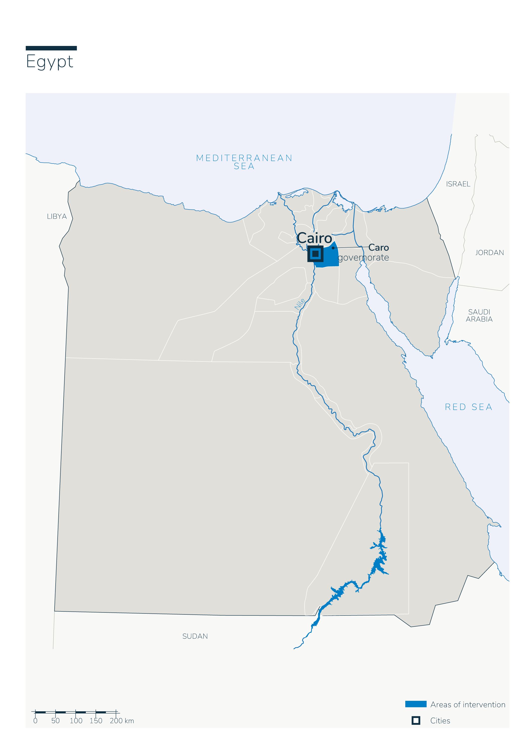 Carte des interventions de Handicap International en Egypte