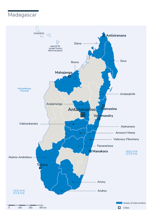 Carte des interventions de Handicap International à Madagascar