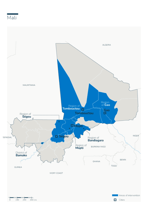 Carte des interventions de Handicap International au Mali