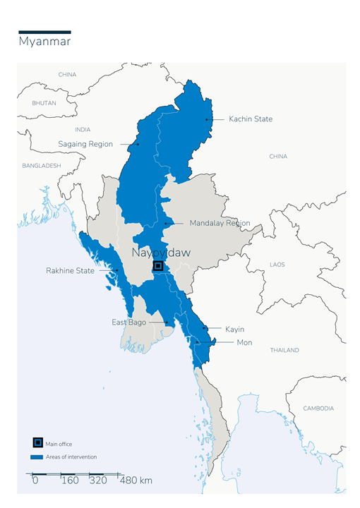 Carte des interventions de Handicap International en Birmanie