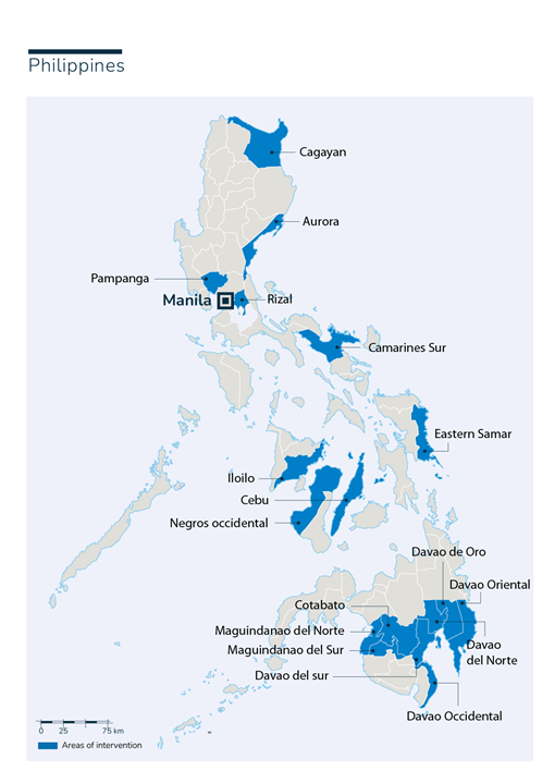 Carte des interventions de Handicap International aux Philippines