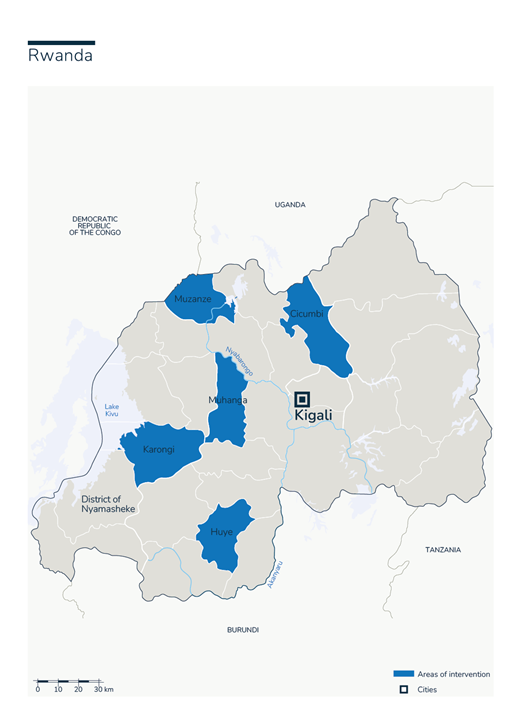Carte des interventions de Handicap International au Rwanda