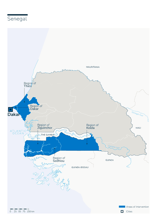 Carte des interventions de Handicap International Sénégal