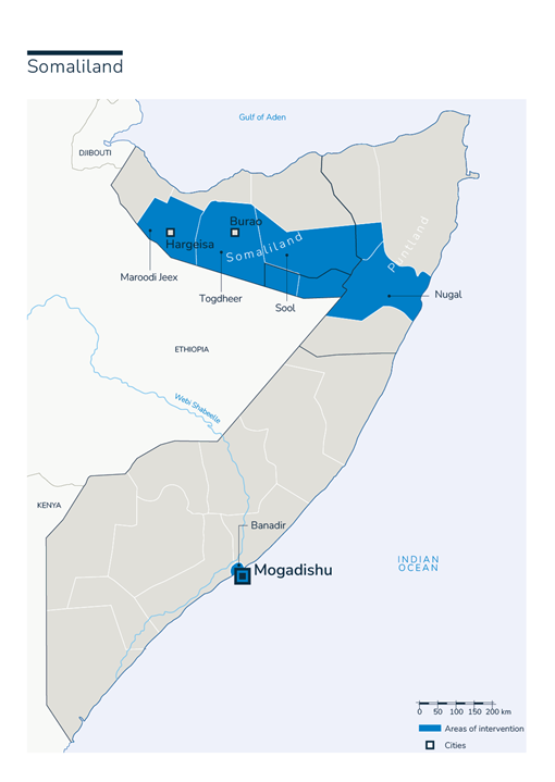 Carte des interventions de Handicap International en Somaliland