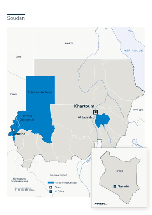 Carte des interventions de Handicap International  au Soudan