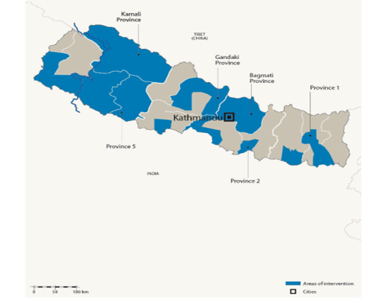 Carte des interventions de HI au Népal