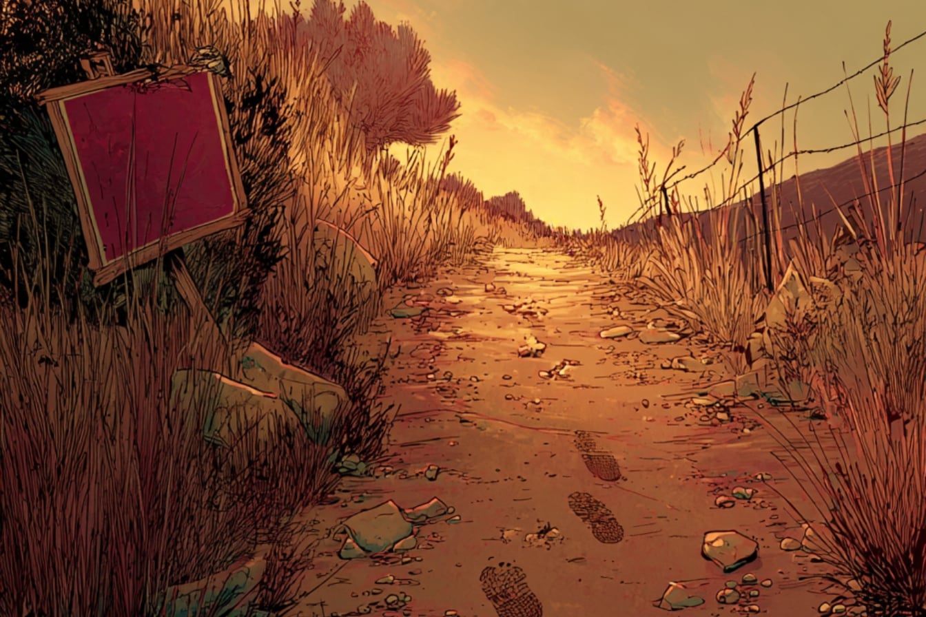 Een zandpad midden in een veld